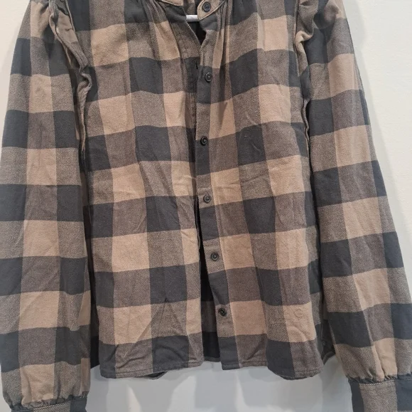 Wilfred Free Black and Tan Plaid Flannel Shirt with Ghost Applique - Picture 5 of 5